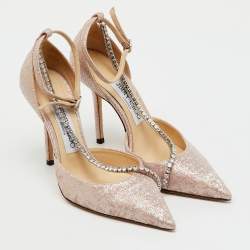 Pre Owned Jimmy Choo Metallic Lurex Fabric Talika Crystal Embellished Ankle Strap Pumps Size 36