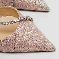 Pre Owned Jimmy Choo Metallic Lurex Fabric Talika Crystal Embellished Ankle Strap Pumps Size 36