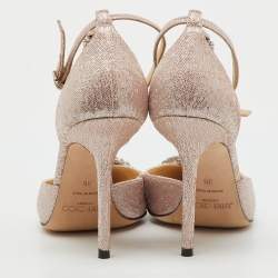 Pre Owned Jimmy Choo Metallic Lurex Fabric Talika Crystal Embellished Ankle Strap Pumps Size 36