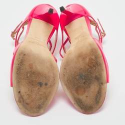 Pre Owned Jimmy Choo Pink Patent Leather Lance Ankle Strap Sandals Size 36.5