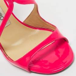 Pre Owned Jimmy Choo Pink Patent Leather Lance Ankle Strap Sandals Size 36.5