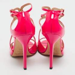 Pre Owned Jimmy Choo Pink Patent Leather Lance Ankle Strap Sandals Size 36.5