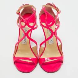 Pre Owned Jimmy Choo Pink Patent Leather Lance Ankle Strap Sandals Size 36.5