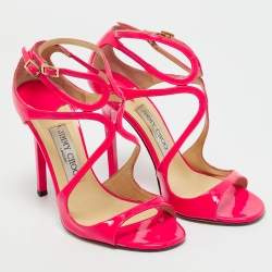 Pre Owned Jimmy Choo Pink Patent Leather Lance Ankle Strap Sandals Size 36.5