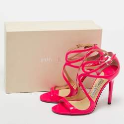 Pre Owned Jimmy Choo Pink Patent Leather Lance Ankle Strap Sandals Size 36.5