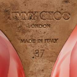 Pre Owned Jimmy Choo Orange Patent Leather Wedge Peep Toe Pumps Size 37