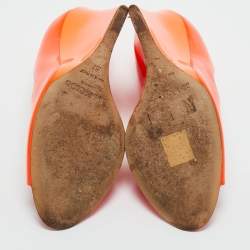 Pre Owned Jimmy Choo Orange Patent Leather Wedge Peep Toe Pumps Size 37