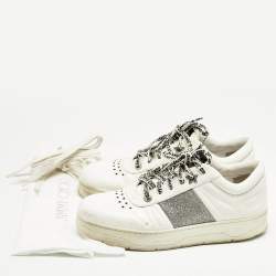 Pre Owned Jimmy Choo White/Silver Leather Studded Hawaii/F Low Top Sneakers Size 40