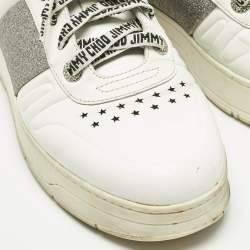 Pre Owned Jimmy Choo White/Silver Leather Studded Hawaii/F Low Top Sneakers Size 40