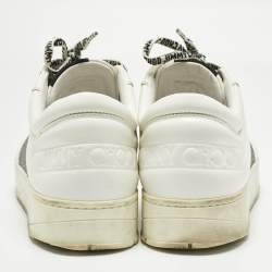 Pre Owned Jimmy Choo White/Silver Leather Studded Hawaii/F Low Top Sneakers Size 40