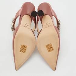 Pre Owned Jimmy Choo Dusty Rose Satin Crystal Buckle Embellished Smokey Mules Size 36