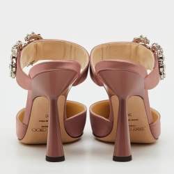 Pre Owned Jimmy Choo Dusty Rose Satin Crystal Buckle Embellished Smokey Mules Size 36