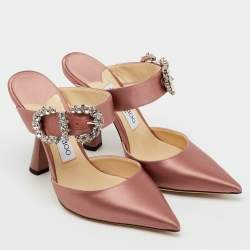Pre Owned Jimmy Choo Dusty Rose Satin Crystal Buckle Embellished Smokey Mules Size 36