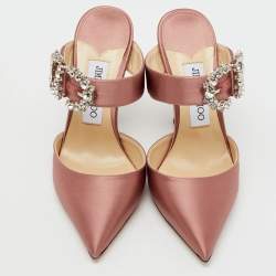 Pre Owned Jimmy Choo Dusty Rose Satin Crystal Buckle Embellished Smokey Mules Size 36