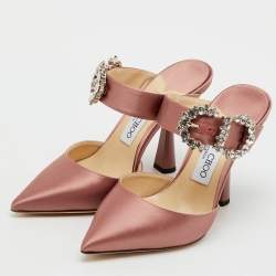 Pre Owned Jimmy Choo Dusty Rose Satin Crystal Buckle Embellished Smokey Mules Size 36