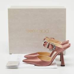 Pre Owned Jimmy Choo Dusty Rose Satin Crystal Buckle Embellished Smokey Mules Size 36
