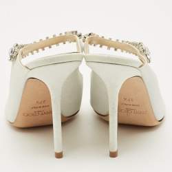Pre Owned Jimmy Choo White Glitter Bing Crystal Embellished Pointed Toe Mule Size 37.5