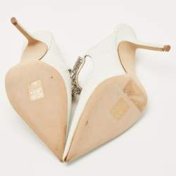 Pre Owned Jimmy Choo White Glitter Bing Crystal Embellished Pointed Toe Mule Size 37.5