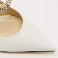 Pre Owned Jimmy Choo White Glitter Bing Crystal Embellished Pointed Toe Mule Size 37.5