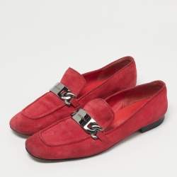 Pre Owned Jimmy Choo Red Suede Logo Slip On Loafers Size 38