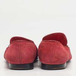 Pre Owned Jimmy Choo Red Suede Logo Slip On Loafers Size 38