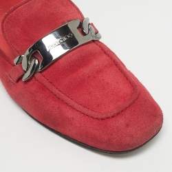 Pre Owned Jimmy Choo Red Suede Logo Slip On Loafers Size 38