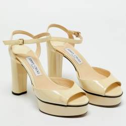 Pre Owned Jimmy Choo Cream Patent Leather Ankle Strap Sandals Size 39