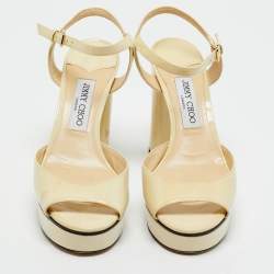 Pre Owned Jimmy Choo Cream Patent Leather Ankle Strap Sandals Size 39