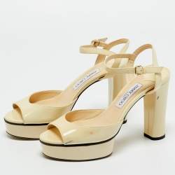 Pre Owned Jimmy Choo Cream Patent Leather Ankle Strap Sandals Size 39