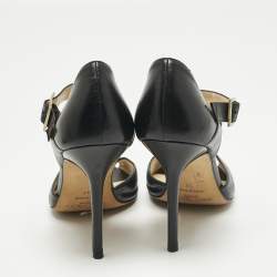Pre Owned Jimmy Choo Black Leather Peep Toe Ankle Strap Sandals Size 37