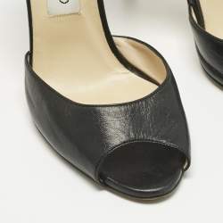 Pre Owned Jimmy Choo Black Leather Peep Toe Ankle Strap Sandals Size 37