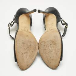 Pre Owned Jimmy Choo Black Leather Peep Toe Ankle Strap Sandals Size 37