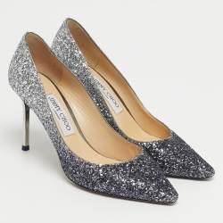 Pre Owned Jimmy Choo Navy Blue/Silver Coarse Glitter Romy Pointed Toe Pumps Size 38