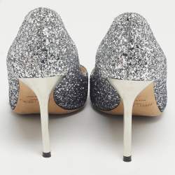 Pre Owned Jimmy Choo Navy Blue/Silver Coarse Glitter Romy Pointed Toe Pumps Size 38