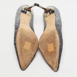 Pre Owned Jimmy Choo Navy Blue/Silver Coarse Glitter Romy Pointed Toe Pumps Size 38