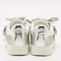 Pre Owned Jimmy Choo Silver Glitter and Leather Osaka Sneakers Size 41 
