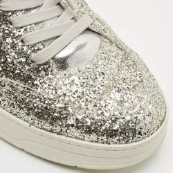 Pre Owned Jimmy Choo Silver Glitter and Leather Osaka Sneakers Size 41 