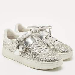Pre Owned Jimmy Choo Silver Glitter and Leather Osaka Sneakers Size 41 