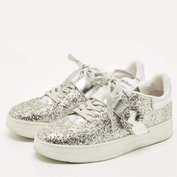 Pre Owned Jimmy Choo Silver Glitter and Leather Osaka Sneakers Size 41 