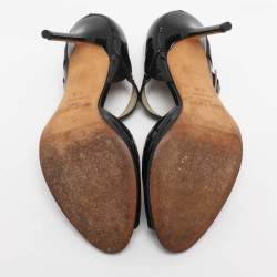 Pre Owned Jimmy Choo Black Patent Leather Ankle Strap Pumps Size 38.5