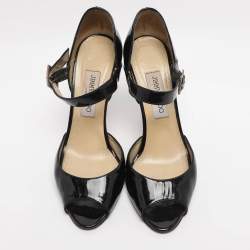 Pre Owned Jimmy Choo Black Patent Leather Ankle Strap Pumps Size 38.5