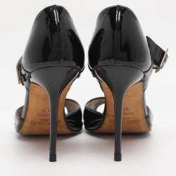 Pre Owned Jimmy Choo Black Patent Leather Ankle Strap Pumps Size 38.5