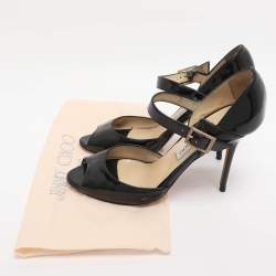 Pre Owned Jimmy Choo Black Patent Leather Ankle Strap Pumps Size 38.5