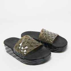 Pre Owned Jimmy Choo Grey Rubber Diamond Flat Sandals Size 38