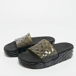 Pre Owned Jimmy Choo Grey Rubber Diamond Flat Sandals Size 38