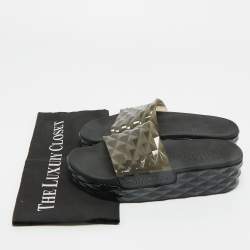 Pre Owned Jimmy Choo Grey Rubber Diamond Flat Sandals Size 38