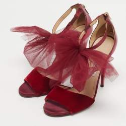 Pre Owned Jimmy Choo Metallic Velvet and Leather Ankle Strap Sandals Size 39