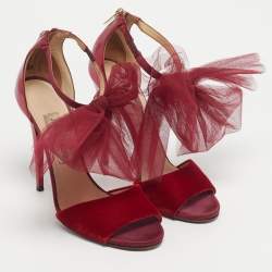 Pre Owned Jimmy Choo Metallic Velvet and Leather Ankle Strap Sandals Size 39