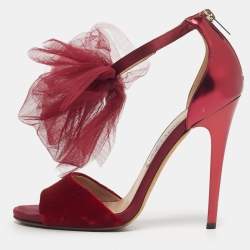 Pre Owned Jimmy Choo Metallic Velvet and Leather Ankle Strap Sandals Size 39