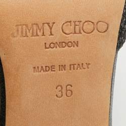 Pre Owned Jimmy Choo Black Coarse Glitter Peep Toe Ankle Strap Pumps Size 36